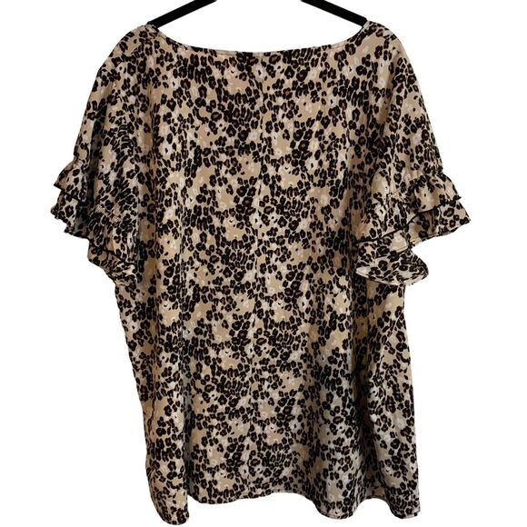 Lane Bryant Leopard Print Blouse Short Sleeve Brown Tan Plus Size 18 - Picture 2 of 8
